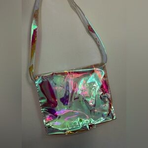 Shiny opalescent plastic shoulder bag